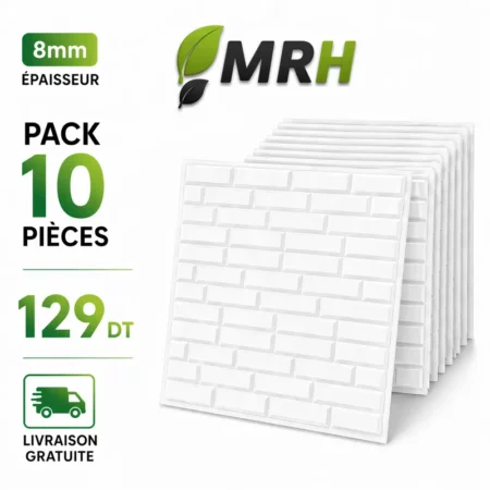 Pack 10 pièces Brique Design 3D (70cm | 77cm) Blanc